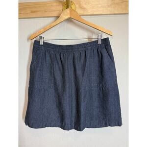 Women's Garnet Hill Navy Linen A-Line Mini Skirt With Pockets 100% Linen Size 14